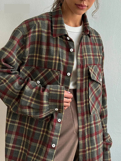 Shirts- Essential Autumn Layer Cozy Plaid Tartan Shirt for Women- - Pekosa Women Fashion