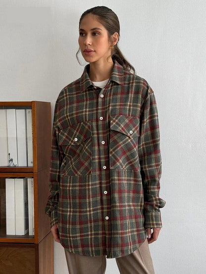 Shirts- Essential Autumn Layer Cozy Plaid Tartan Shirt for Women- - Pekosa Women Fashion