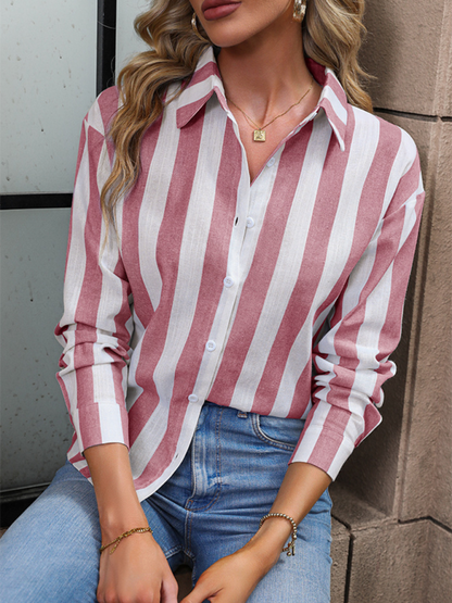 Essential Women's Striped Button-up Shirt with Long Sleeves