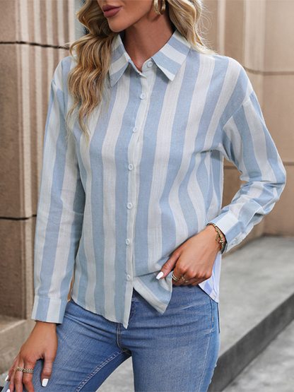 Essential Women's Striped Button-up Shirt with Long Sleeves