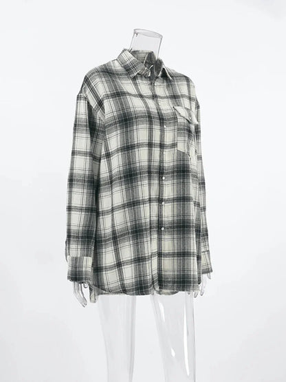 Shirts- Layering Essential Vintage Plaid Shirt for Women- - Pekosa Women Fashion