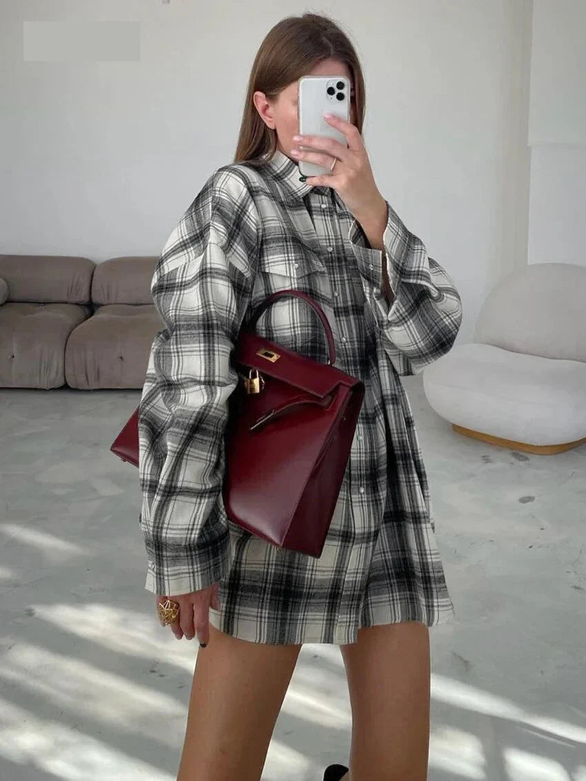 Shirts- Layering Essential Vintage Plaid Shirt for Women- - Pekosa Women Fashion