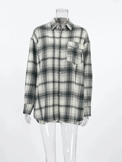 Shirts- Layering Essential Vintage Plaid Shirt for Women- - Pekosa Women Fashion