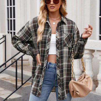 Shirts- Loose-Fit Comfy Plaid Shirt for Modern Women- - Pekosa Women Fashion