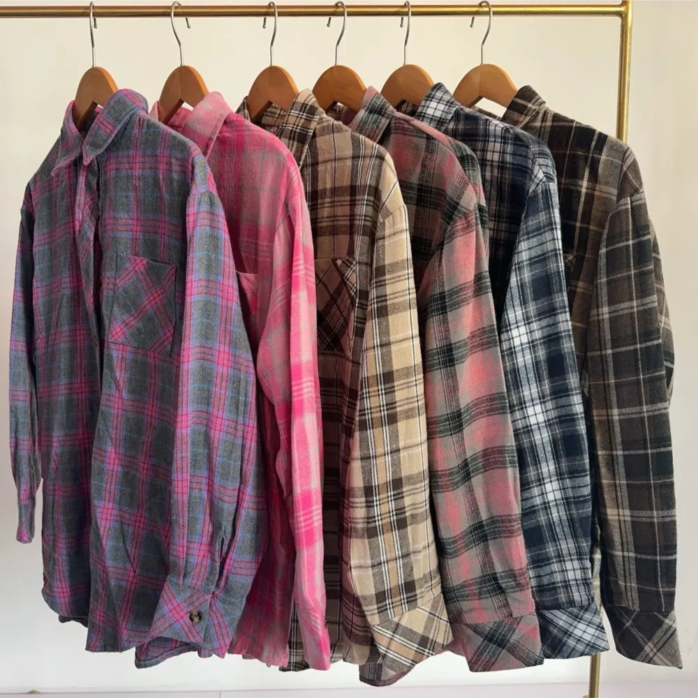 Shirts- Loose-Fit Comfy Plaid Shirt for Modern Women- - Pekosa Women Fashion