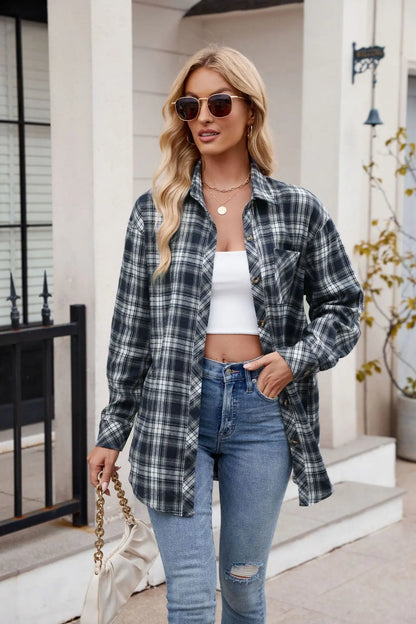 Shirts- Loose-Fit Comfy Plaid Shirt for Modern Women- - Pekosa Women Fashion