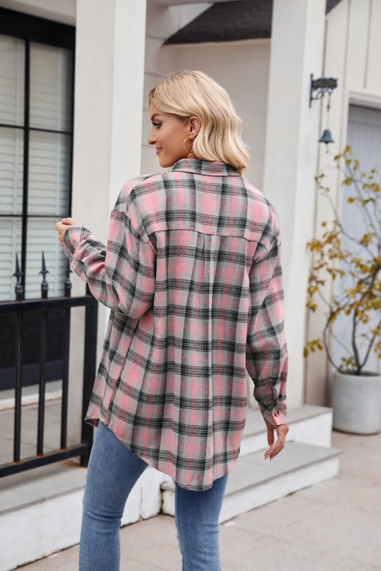 Shirts- Loose-Fit Comfy Plaid Shirt for Modern Women- - Pekosa Women Fashion