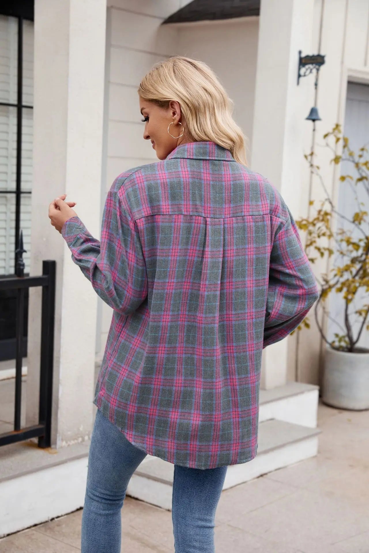 Shirts- Loose-Fit Comfy Plaid Shirt for Modern Women- - Pekosa Women Fashion