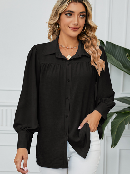 Shirts- Office-to-Evening Blouse Structured Drape Shirt- - Pekosa Women Fashion