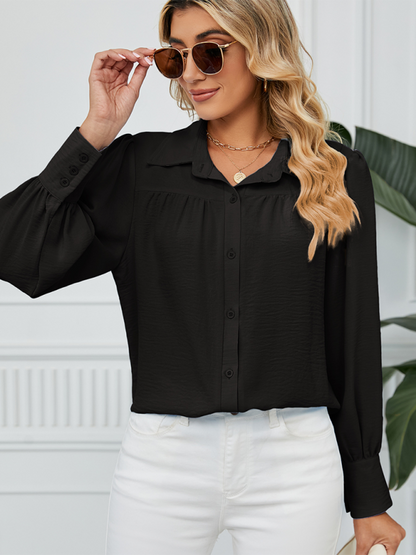 Shirts- Office-to-Evening Blouse Structured Drape Shirt- - Pekosa Women Fashion