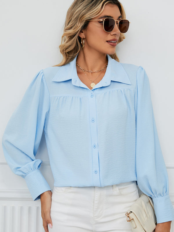 Shirts- Office-to-Evening Blouse Structured Drape Shirt- - Pekosa Women Fashion