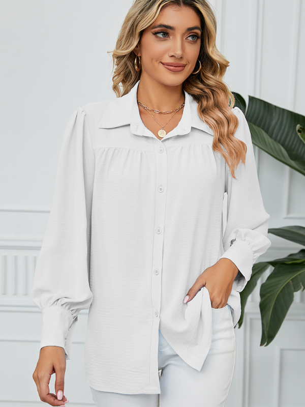 Shirts- Office-to-Evening Blouse Structured Drape Shirt- White- Pekosa Women Fashion