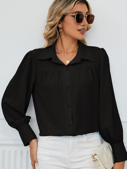 Shirts- Office-to-Evening Blouse Structured Drape Shirt- Black- Pekosa Women Fashion