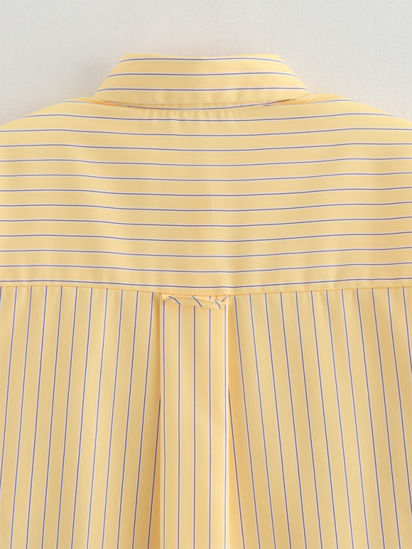 Shirts - Oversized Yellow Blouse Women Striped Shirt with Long Sleeves