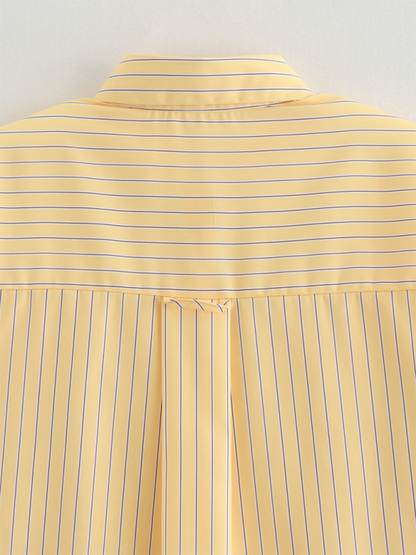 Shirts - Oversized Yellow Blouse Women Striped Shirt with Long Sleeves