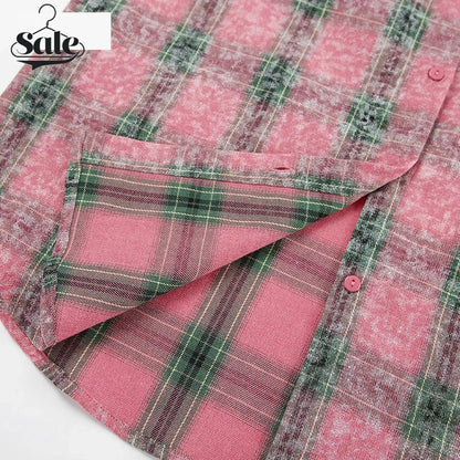 Shirts- Vintage-inspired Pink Plaid Shirt for Women- - Pekosa Women Fashion