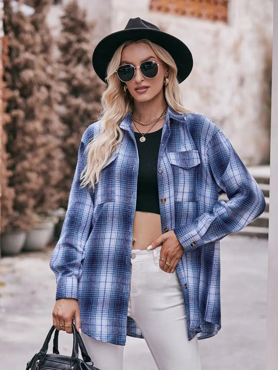 Shirts- Women Classic Plaid Shirt for Casual Fridays- - Pekosa Women Fashion