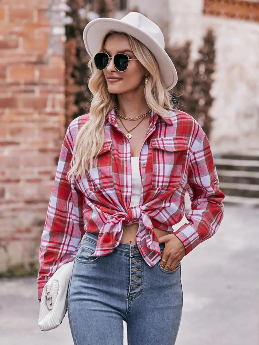 Shirts- Women Classic Plaid Shirt for Casual Fridays- - Pekosa Women Fashion