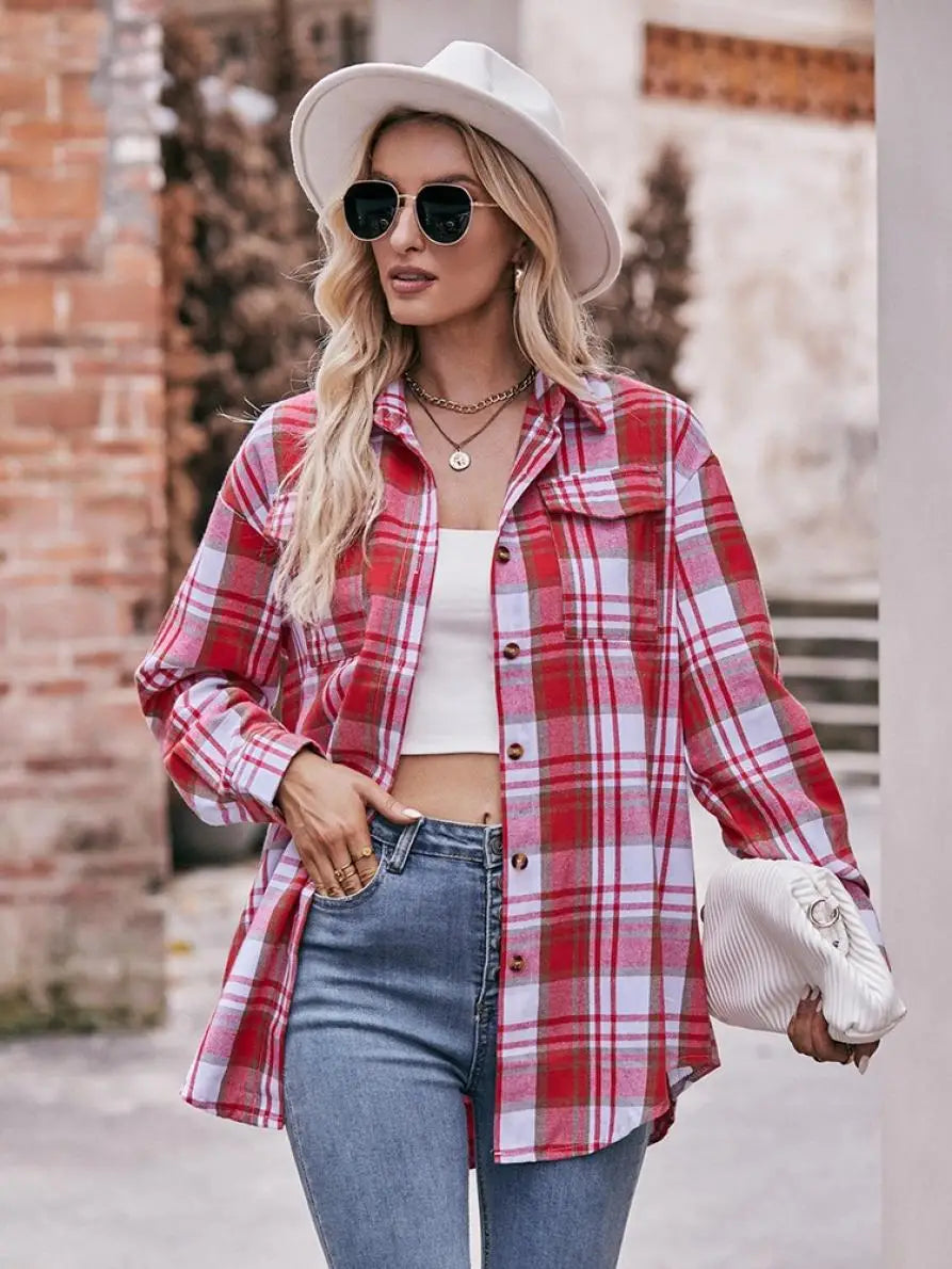 Shirts- Women Classic Plaid Shirt for Casual Fridays- - Pekosa Women Fashion