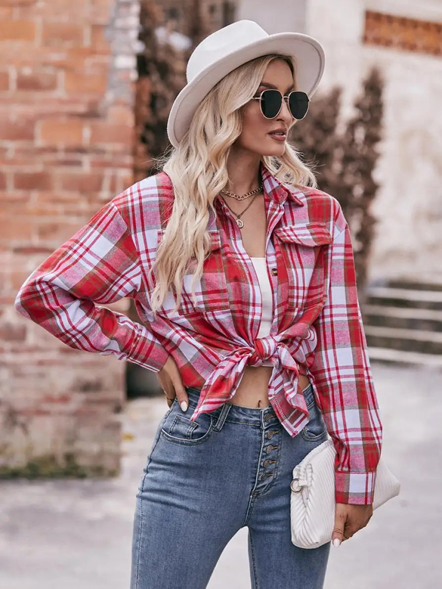 Shirts- Women Classic Plaid Shirt for Casual Fridays- - Pekosa Women Fashion