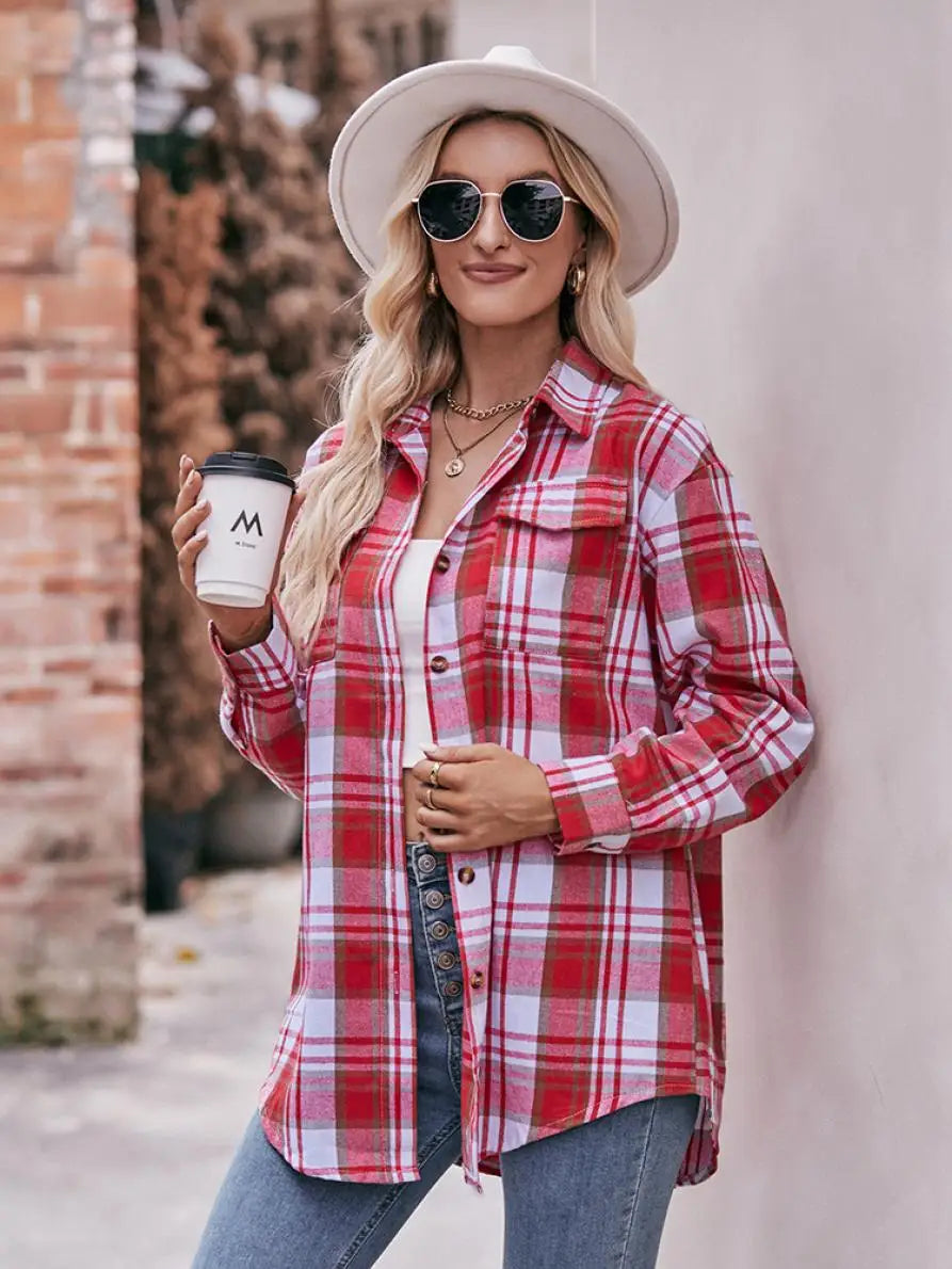 Shirts- Women Classic Plaid Shirt for Casual Fridays- - Pekosa Women Fashion