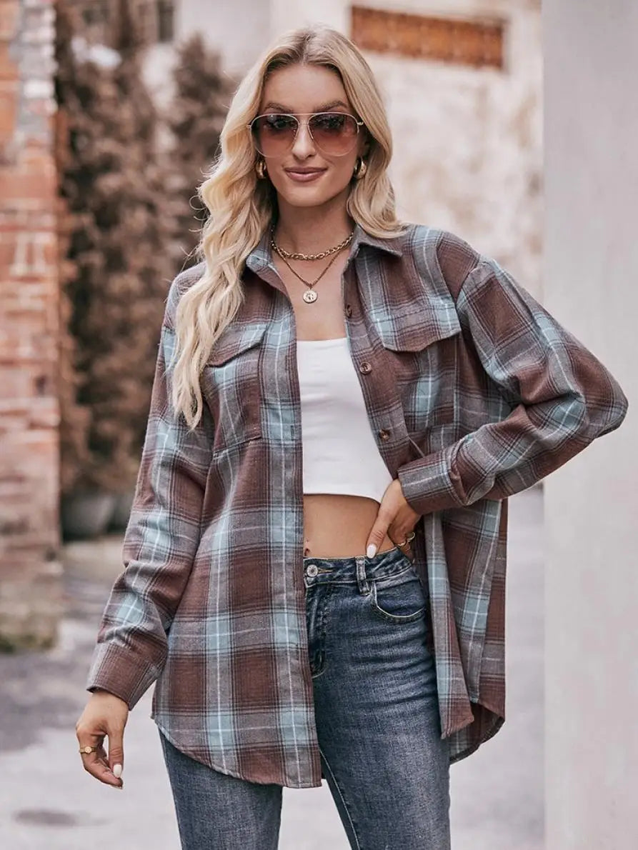 Shirts- Women Classic Plaid Shirt for Casual Fridays- - Pekosa Women Fashion