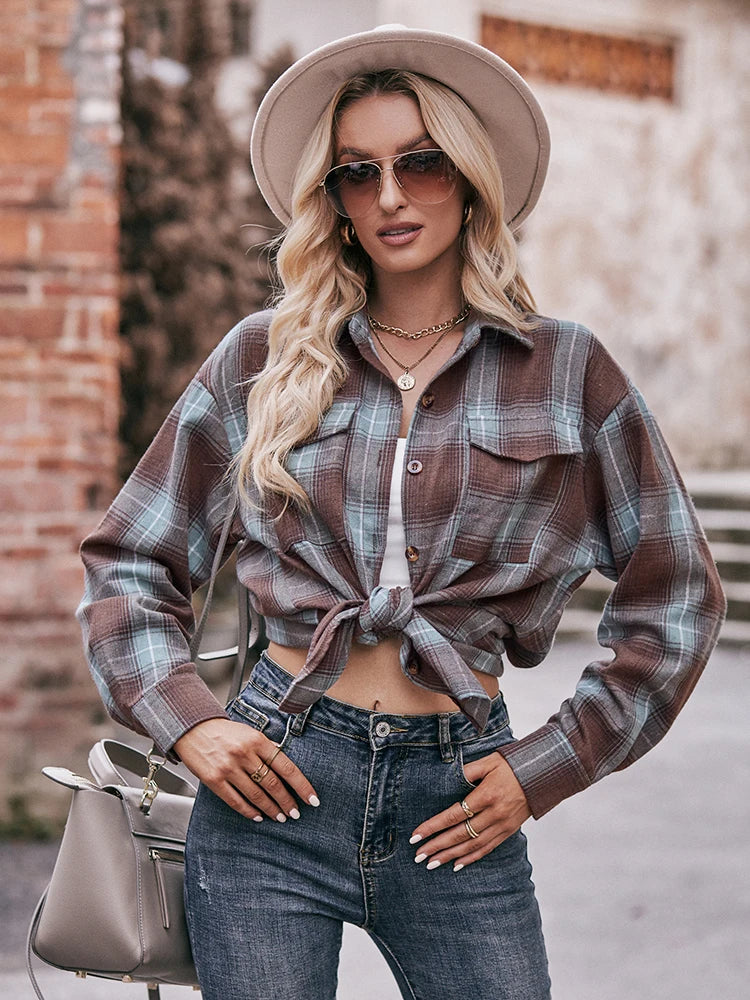 Shirts- Women Classic Plaid Shirt for Casual Fridays- - Pekosa Women Fashion