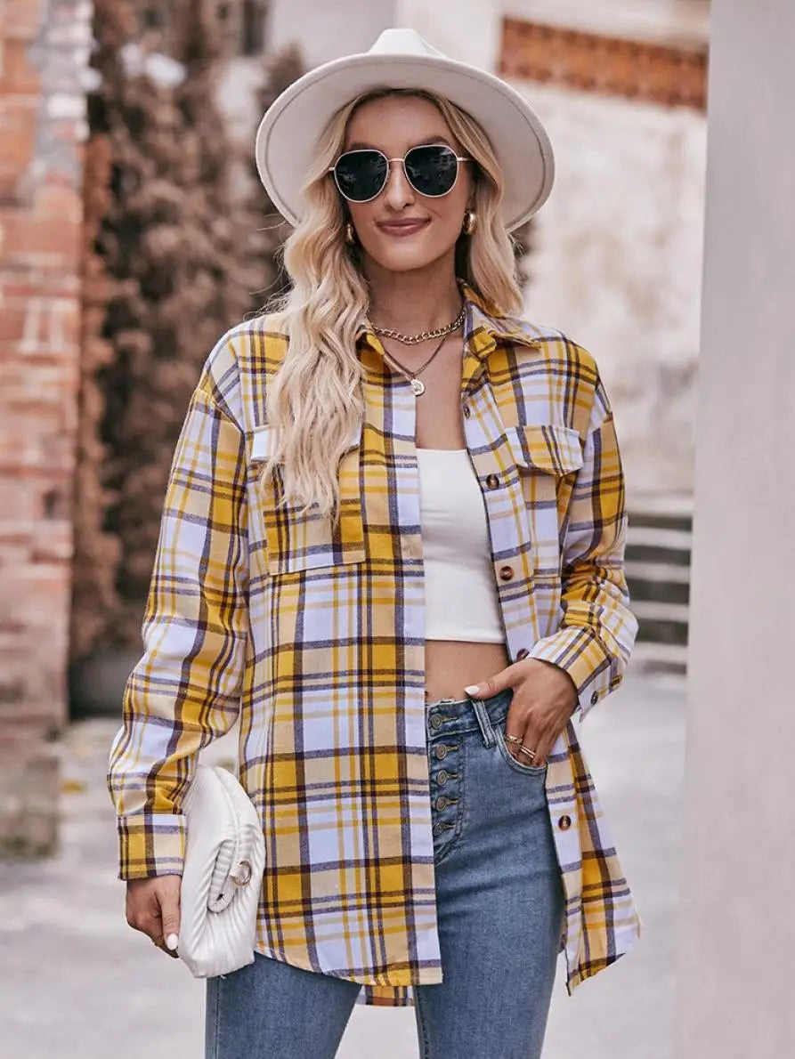 Shirts- Women Classic Plaid Shirt for Casual Fridays- - Pekosa Women Fashion