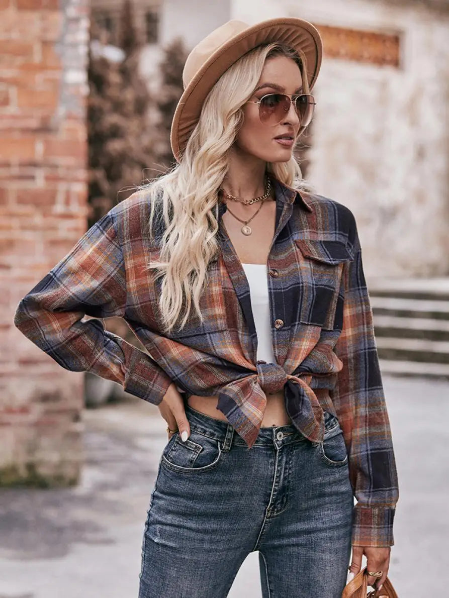 Shirts- Women Classic Plaid Shirt for Casual Fridays- - Pekosa Women Fashion