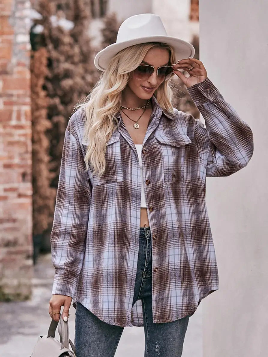 Shirts- Women Classic Plaid Shirt for Casual Fridays- - Pekosa Women Fashion