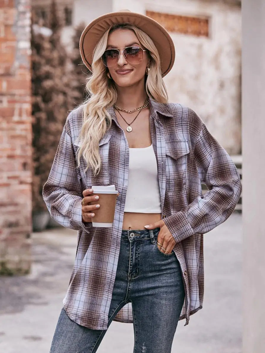 Shirts- Women Classic Plaid Shirt for Casual Fridays- - Pekosa Women Fashion