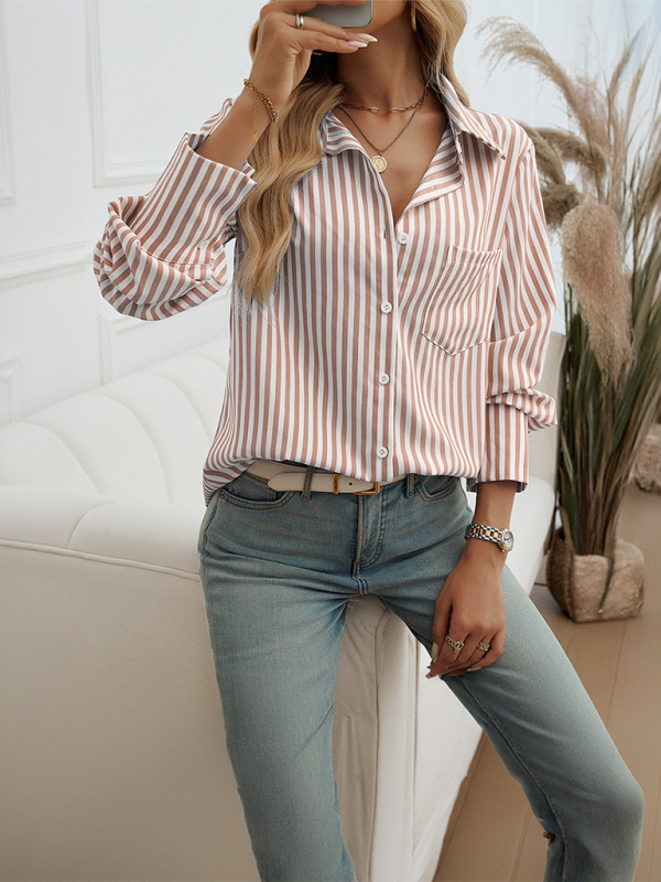 Women Striped Button-Down Shirt