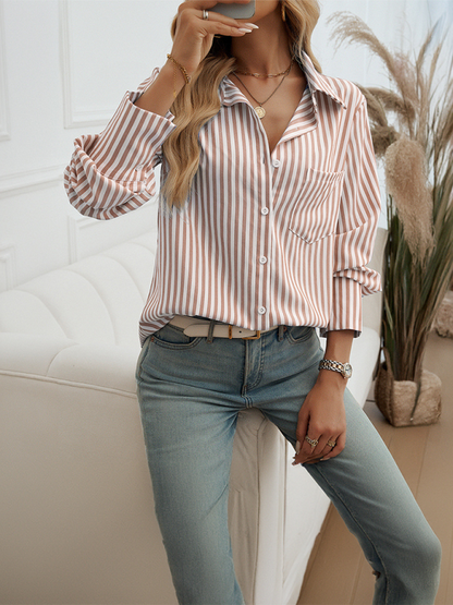 Women Striped Button-Down Shirt