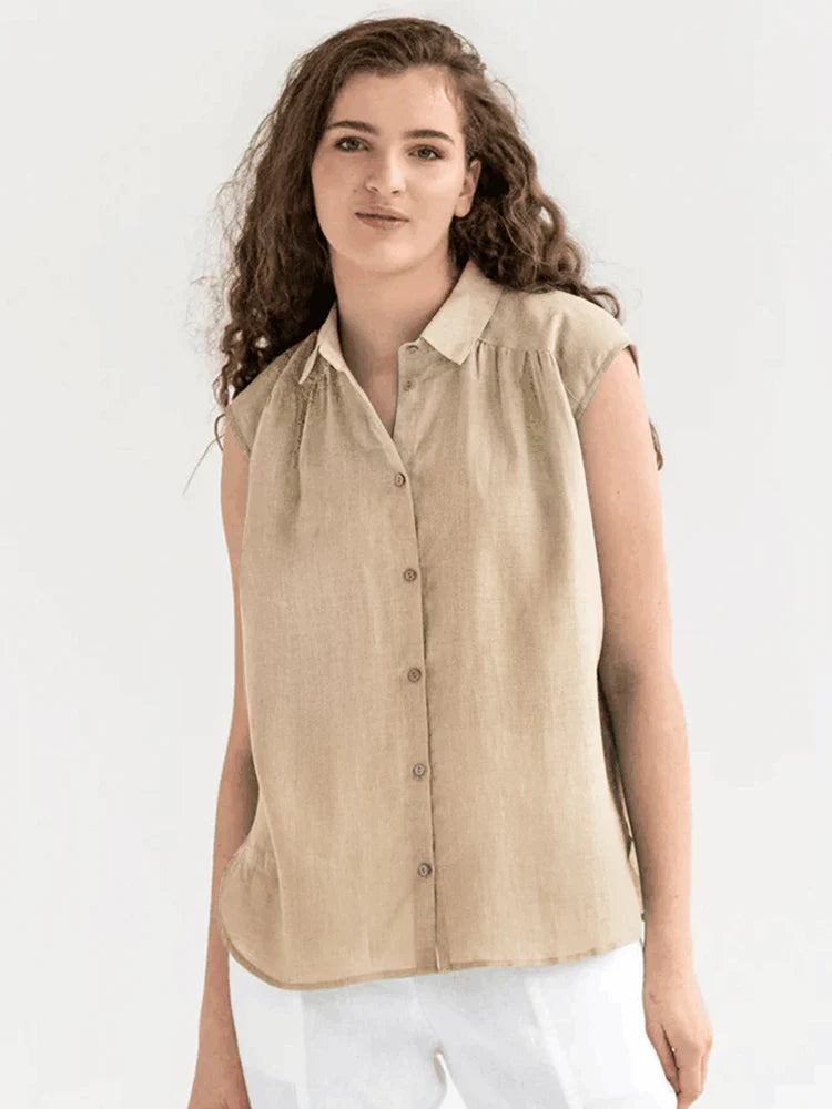 Shirts- Women's Textured Button-Up Shirt with Cap Sleeves for Women- - Pekosa Women Fashion