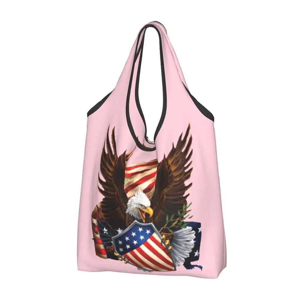 Shopping Bags- Shopping Bag for Every Patriotic Event - American Flag Handbag- - Chuzko Women Clothing