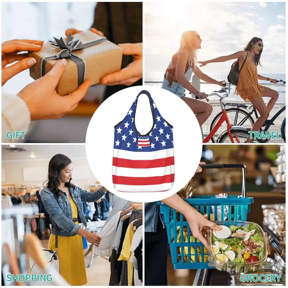 Shopping Bags- Shopping Bag for Every Patriotic Event - American Flag Handbag- - Chuzko Women Clothing