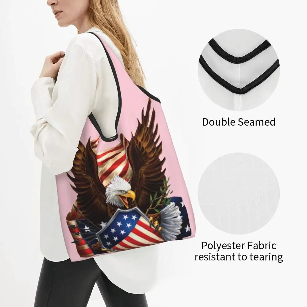 Shopping Bags- Shopping Bag for Every Patriotic Event - American Flag Handbag- - Chuzko Women Clothing