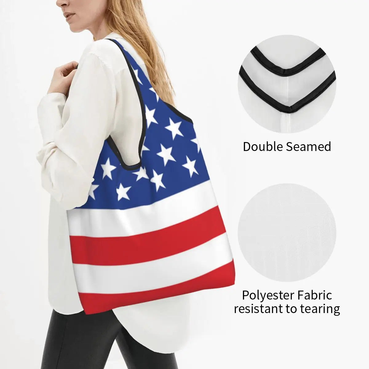 Shopping Bags- Shopping Bag for Every Patriotic Event - American Flag Handbag- - Chuzko Women Clothing