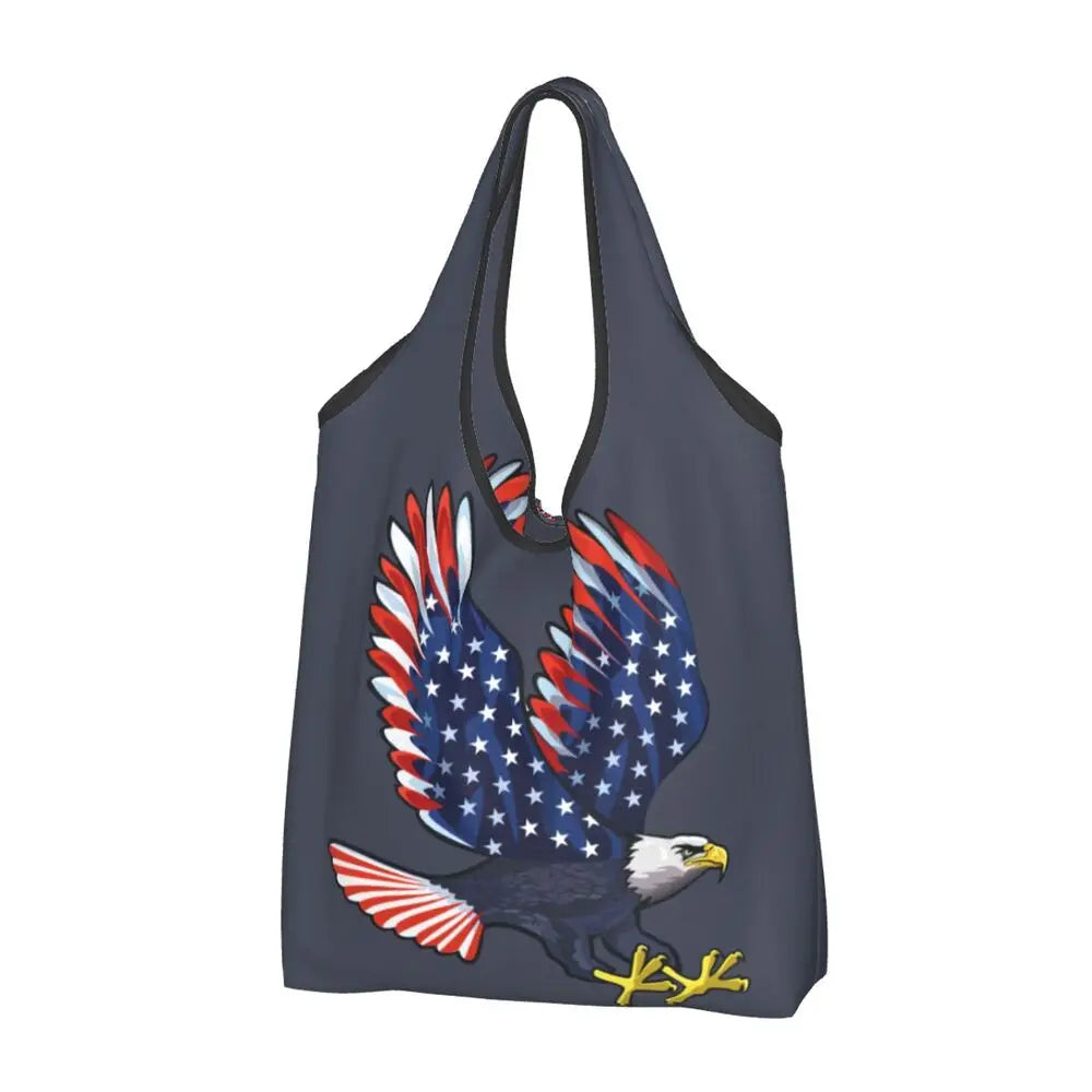 Shopping Bags- Shopping Bag for Every Patriotic Event - American Flag Handbag- - Chuzko Women Clothing