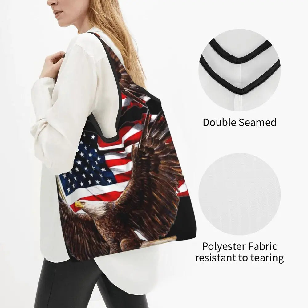 Shopping Bags- Shopping Bag for Every Patriotic Event - American Flag Handbag- - Chuzko Women Clothing