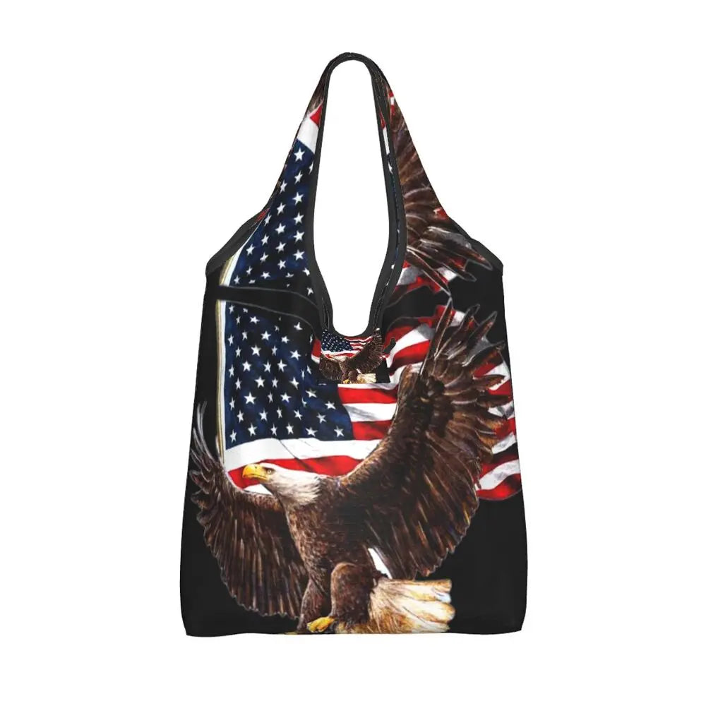 Shopping Bags- Shopping Bag for Every Patriotic Event - American Flag Handbag- - Chuzko Women Clothing