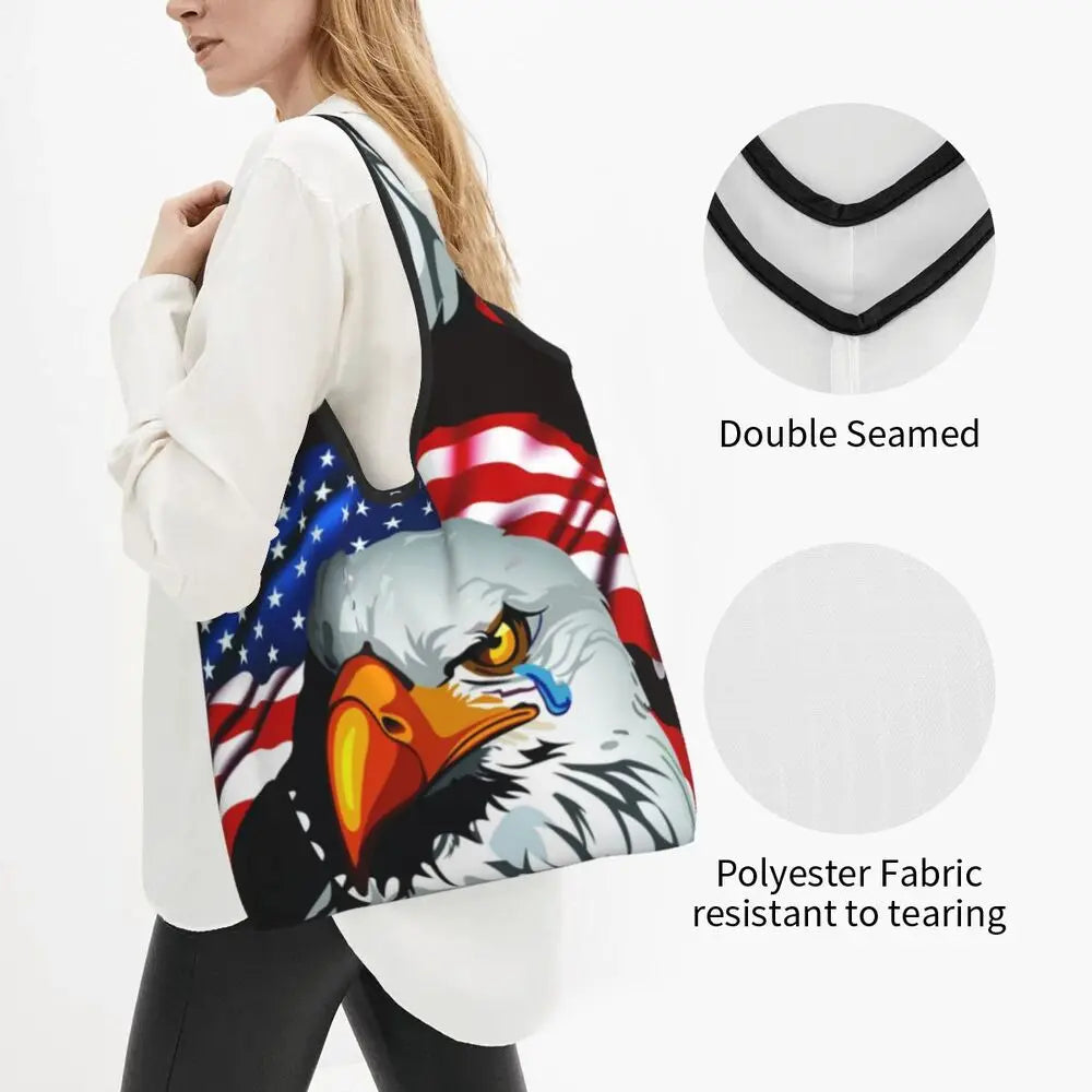 Shopping Bags- Shopping Bag for Every Patriotic Event - American Flag Handbag- - Chuzko Women Clothing