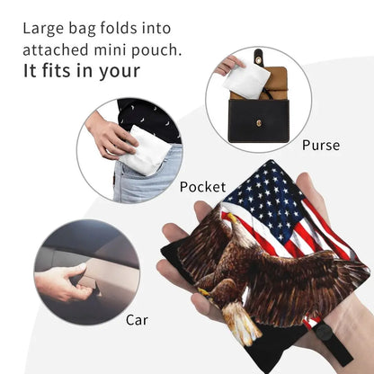 Shopping Bags- Shopping Bag for Every Patriotic Event - American Flag Handbag- - Chuzko Women Clothing