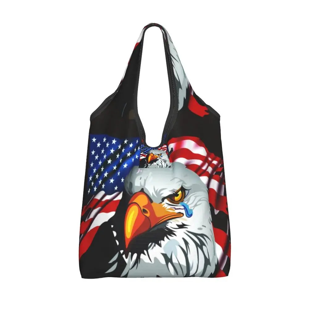 Shopping Bags- Shopping Bag for Every Patriotic Event - American Flag Handbag- - Chuzko Women Clothing