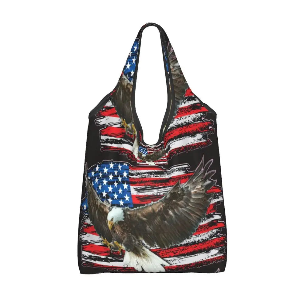 Shopping Bags- Shopping Bag for Every Patriotic Event - American Flag Handbag- - Chuzko Women Clothing