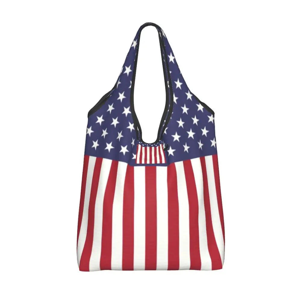 Shopping Bags- Shopping Bag for Every Patriotic Event - American Flag Handbag- - Chuzko Women Clothing