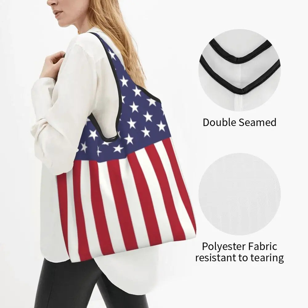 Shopping Bags- Shopping Bag for Every Patriotic Event - American Flag Handbag- - Chuzko Women Clothing