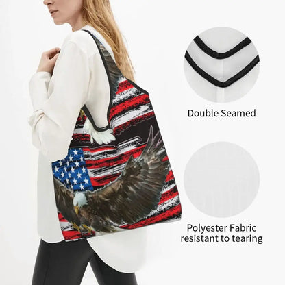 Shopping Bags- Shopping Bag for Every Patriotic Event - American Flag Handbag- - Chuzko Women Clothing