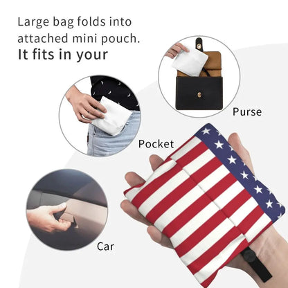 Shopping Bags- Shopping Bag for Every Patriotic Event - American Flag Handbag- - Chuzko Women Clothing