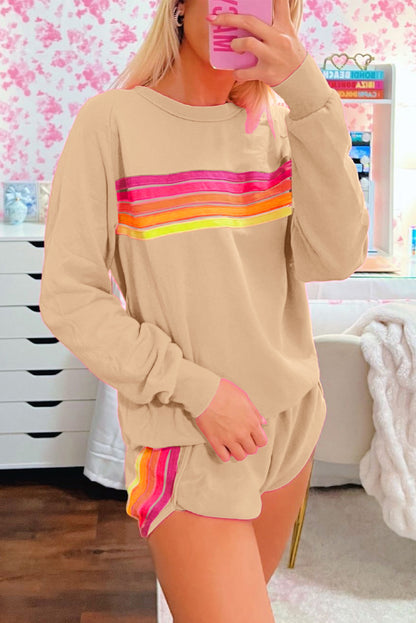 Striped Cotton Lounge Set Pullover & Shorts